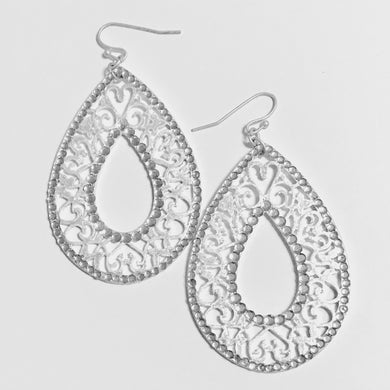 Filigree Crystals Silvertone Drop Earrings