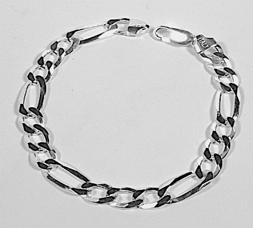 Sterling Silver Men's Figaro Chain Bracelet 9-inch