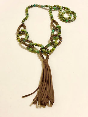 Green Jasper Beads Tassel Necklace